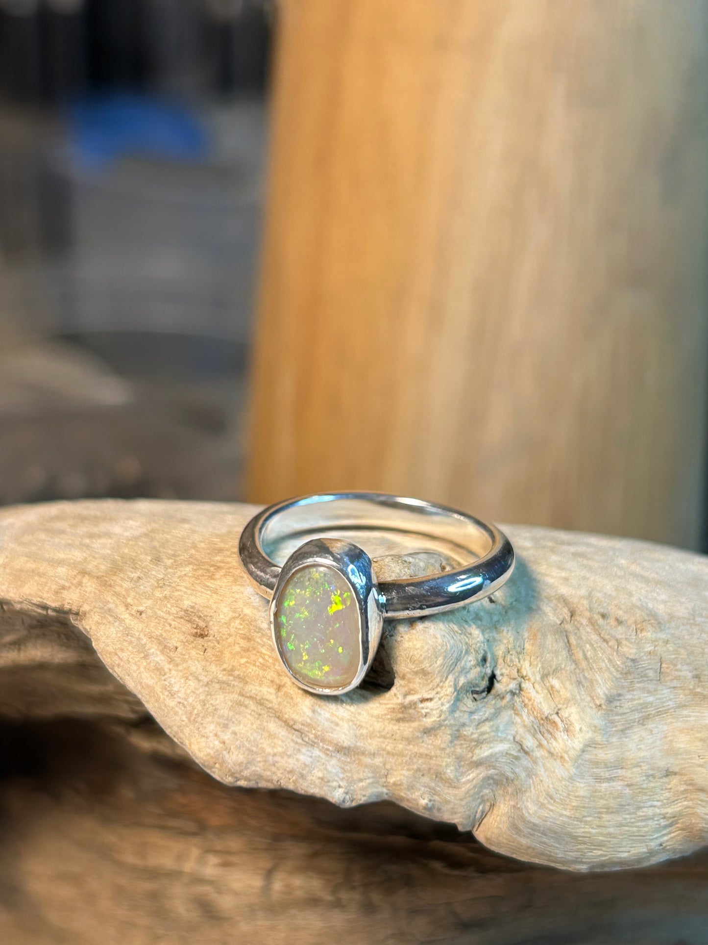 Green Coober Pedy opal ring