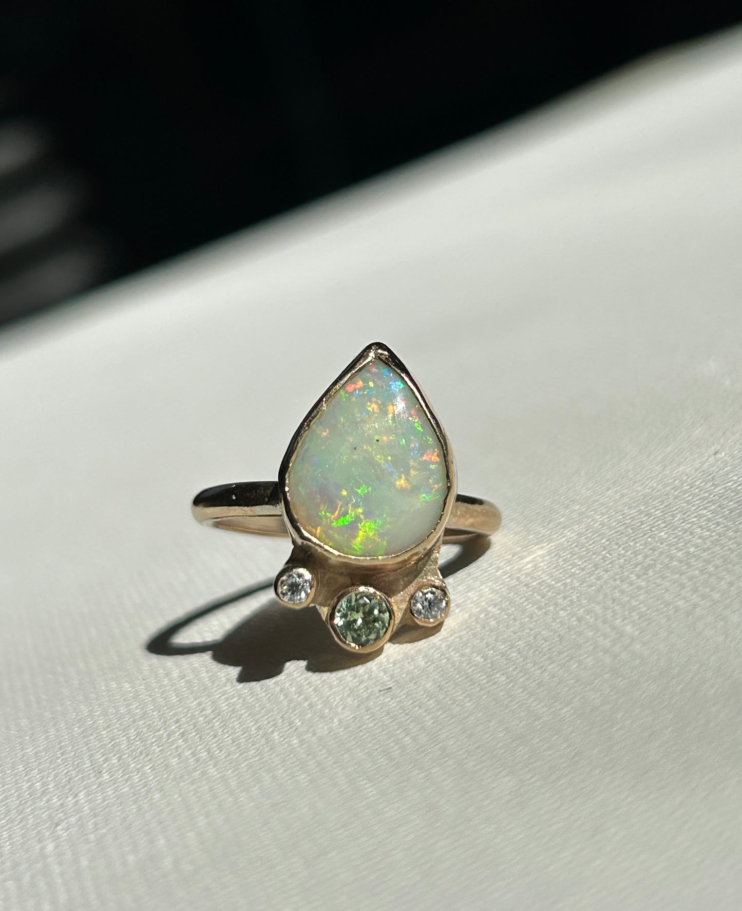 Crystal opal crown ring