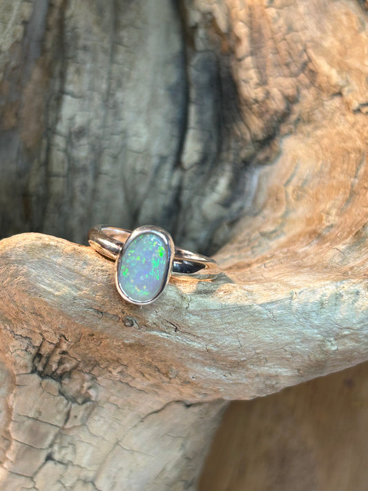 Green Coober Pedy opal ring