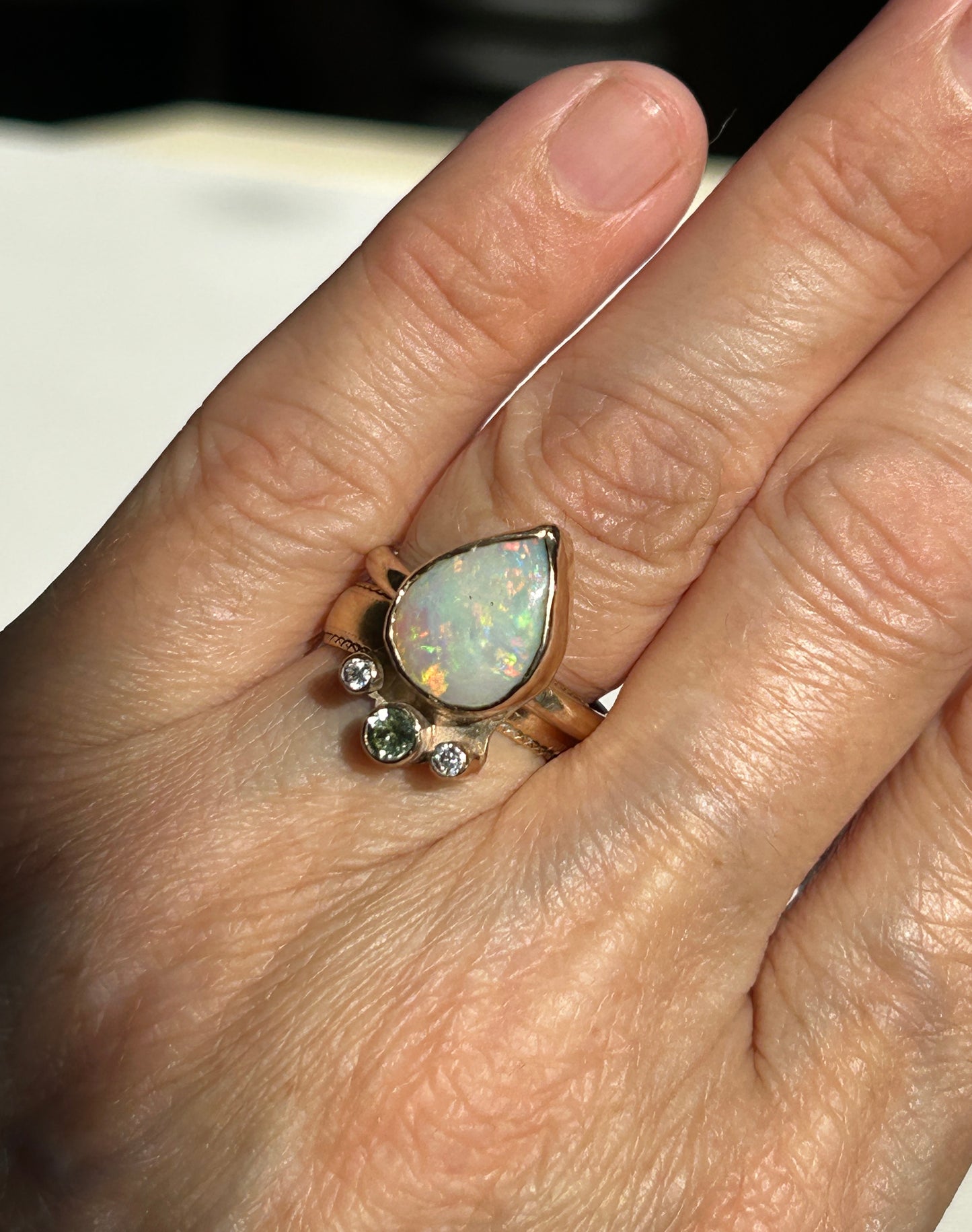 Crystal opal crown ring