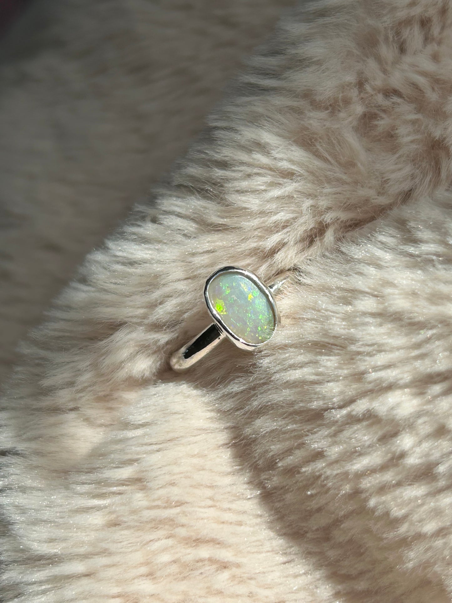 Green Coober Pedy opal ring
