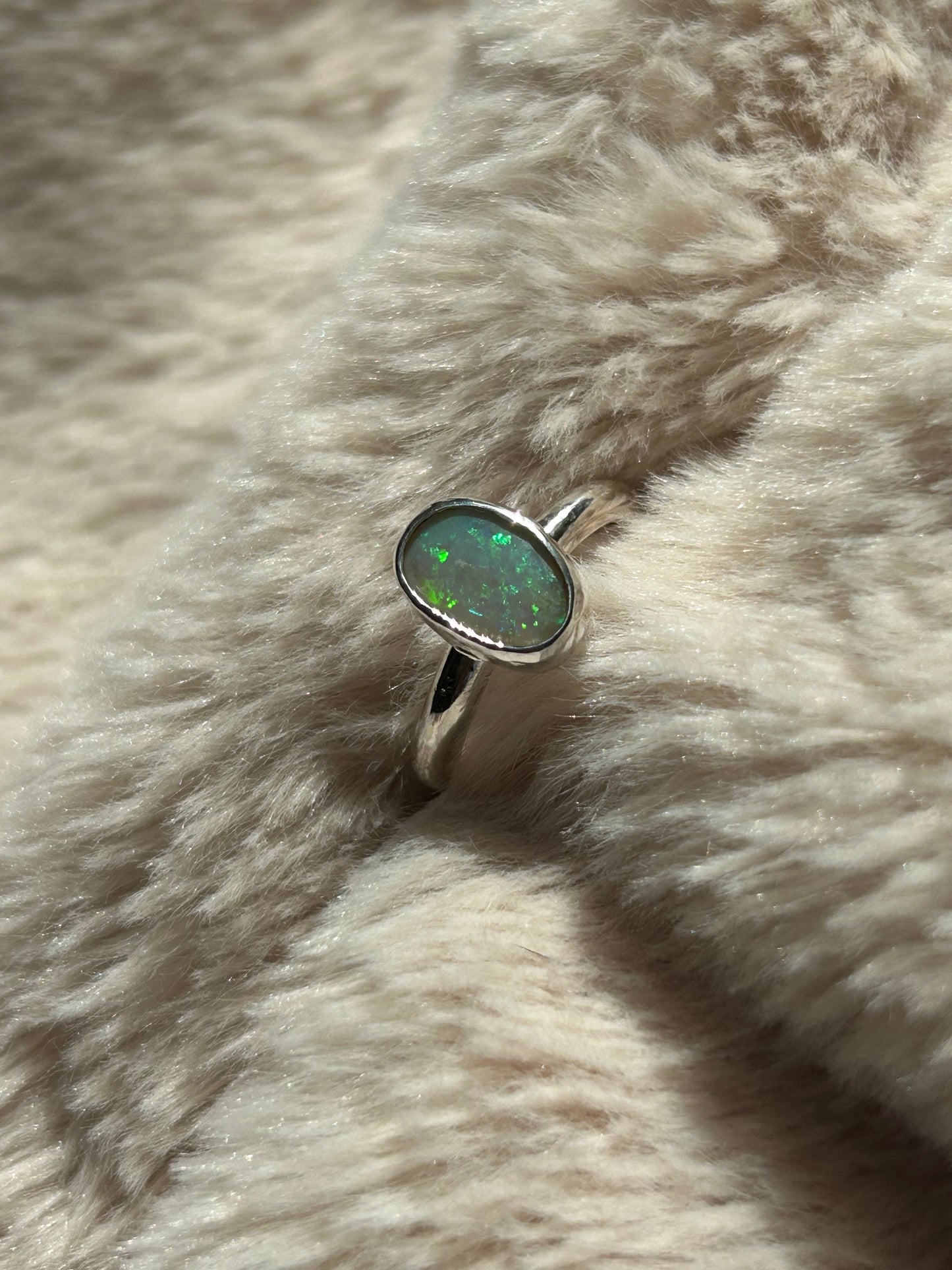 Green Coober Pedy opal ring