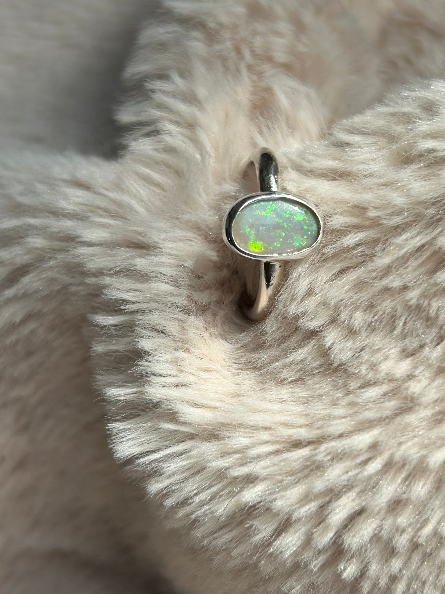 Green Coober Pedy opal ring