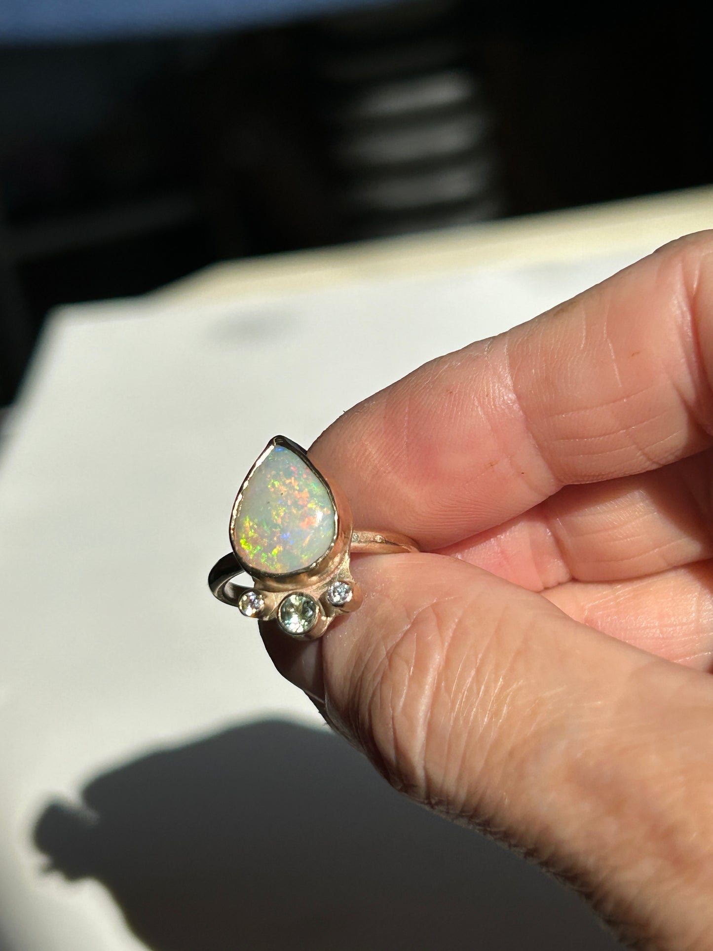 Crystal opal crown ring