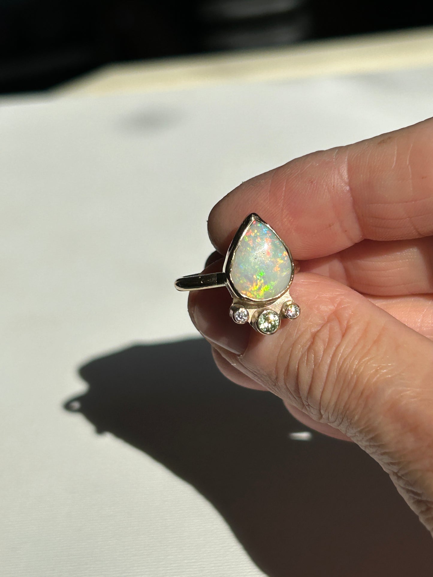 Crystal opal crown ring