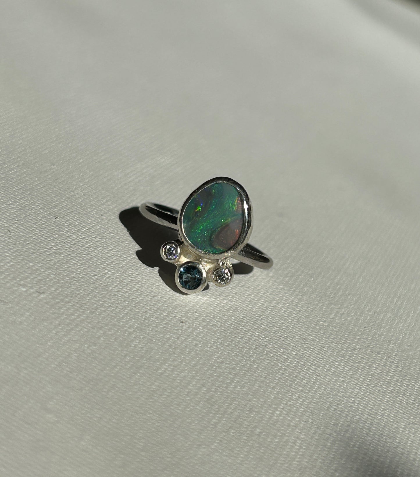 Green/pink opal crown ring