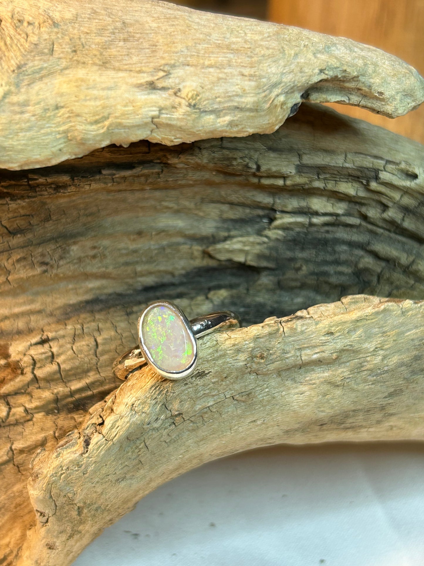 Green Coober Pedy opal ring
