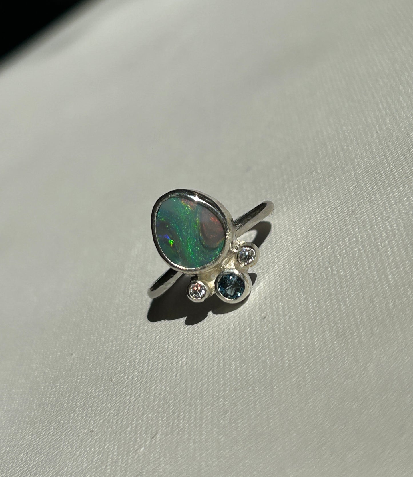 Green/pink opal crown ring