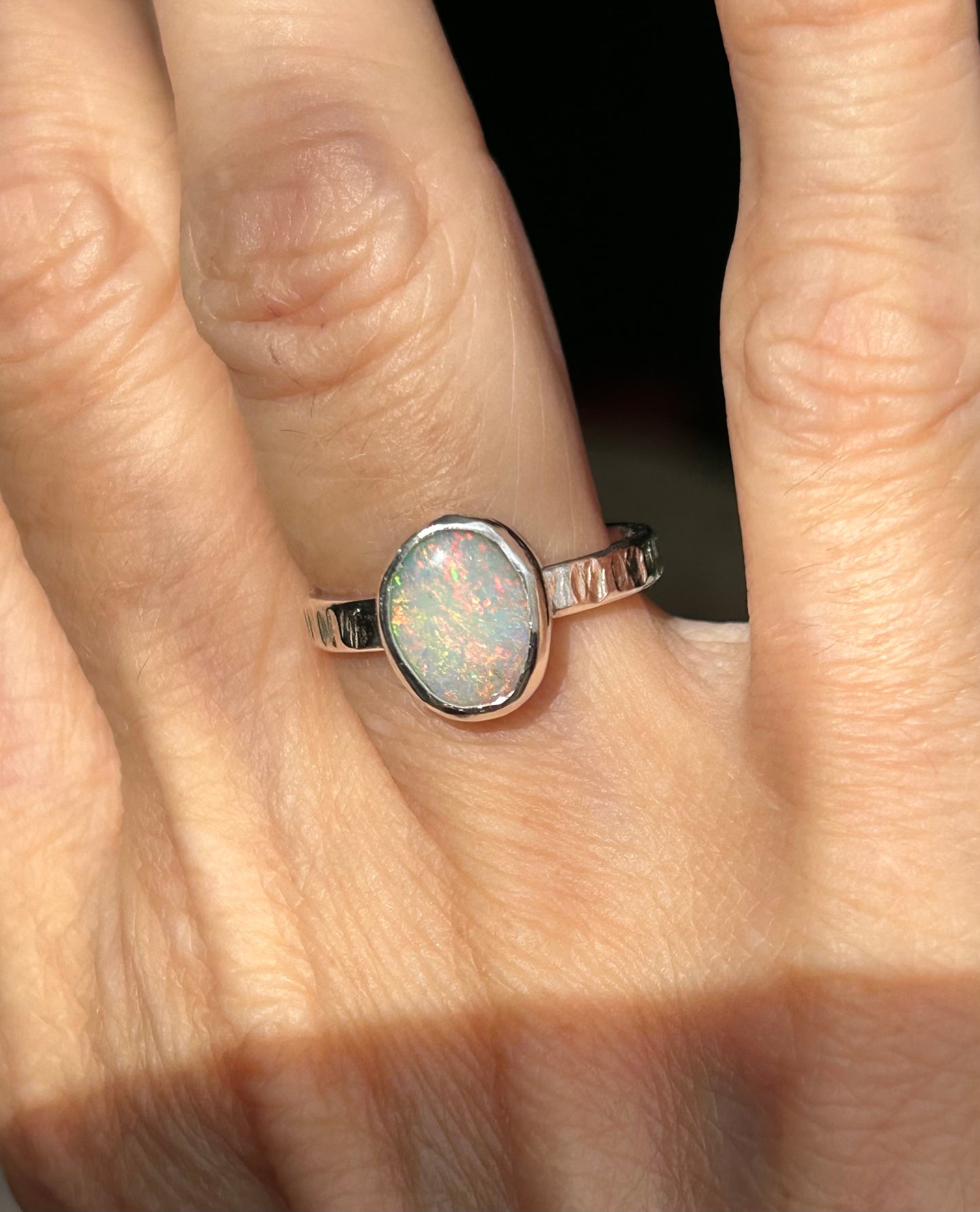 Warm Coober Pedy opal ring