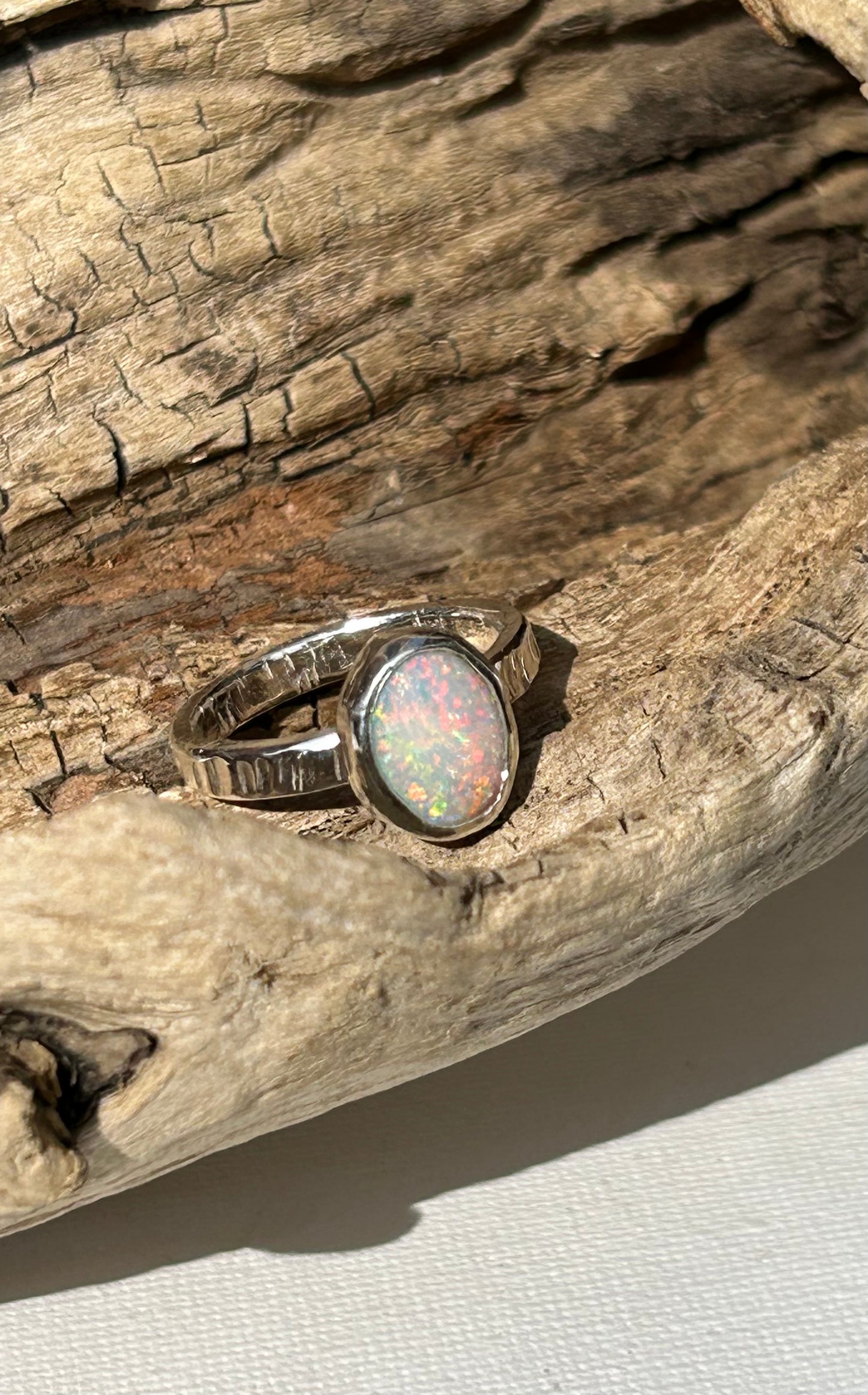 Warm Coober Pedy opal ring