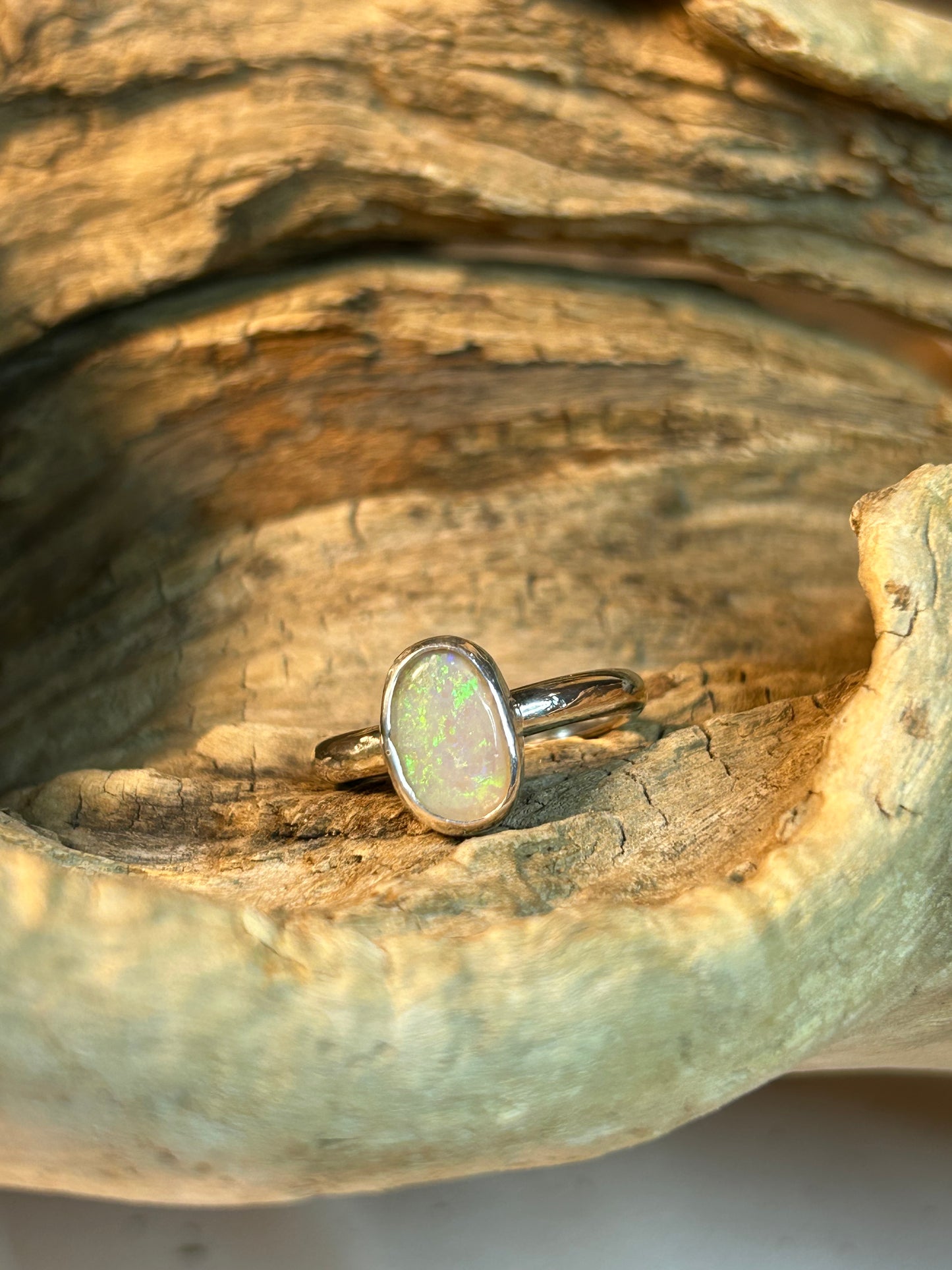 Green Coober Pedy opal ring