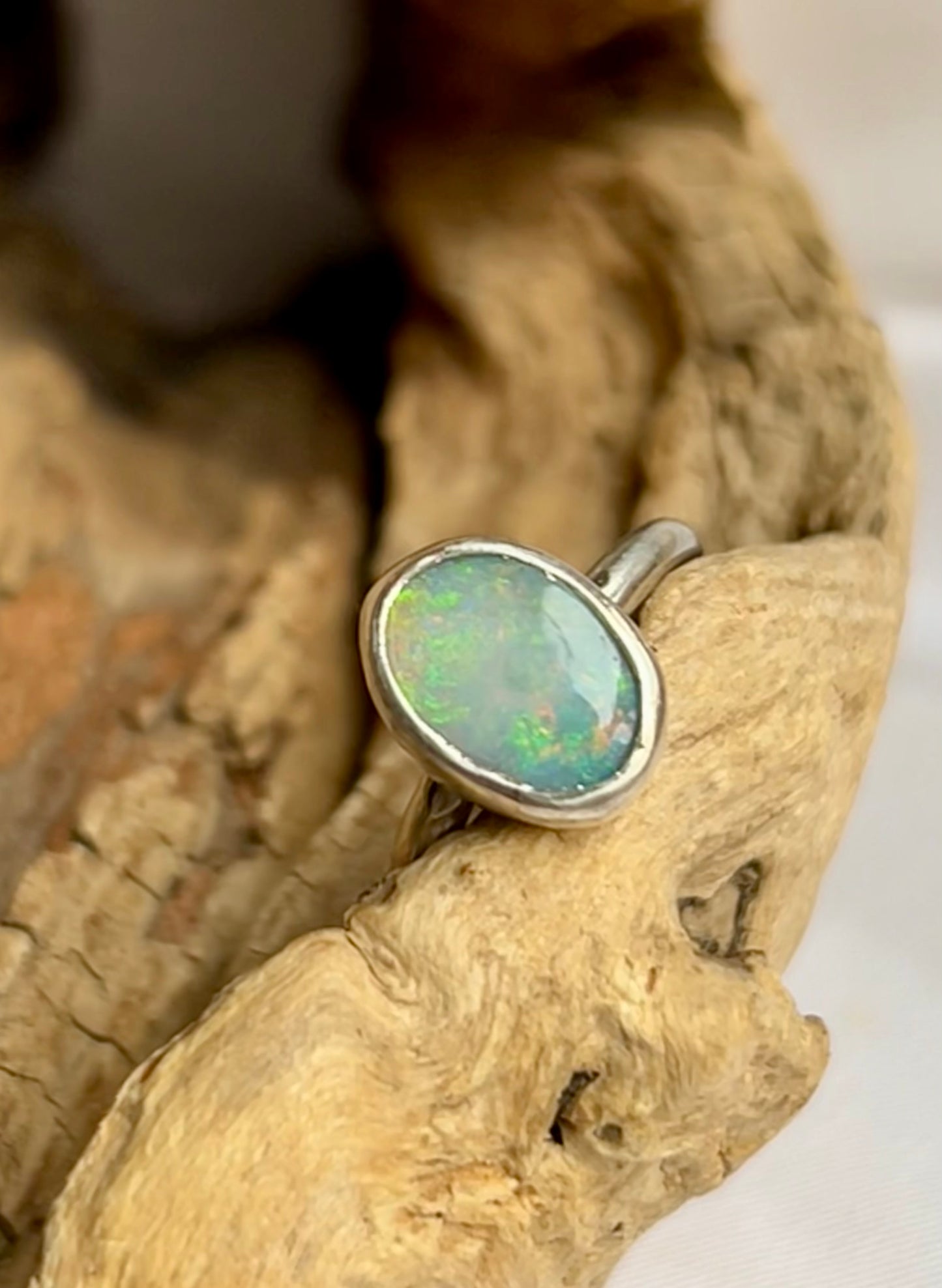 Solid crystal opal ring
