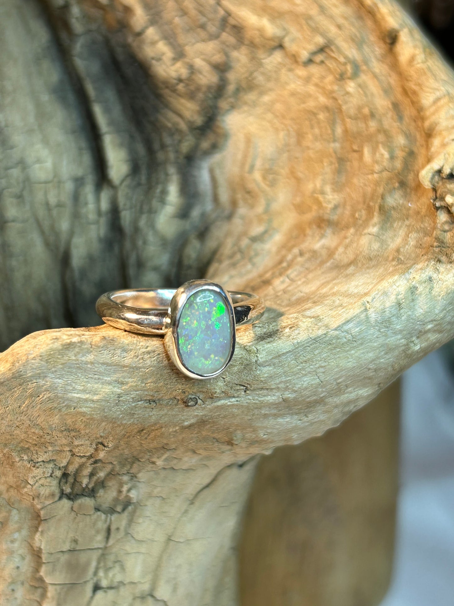 Green Coober Pedy opal ring