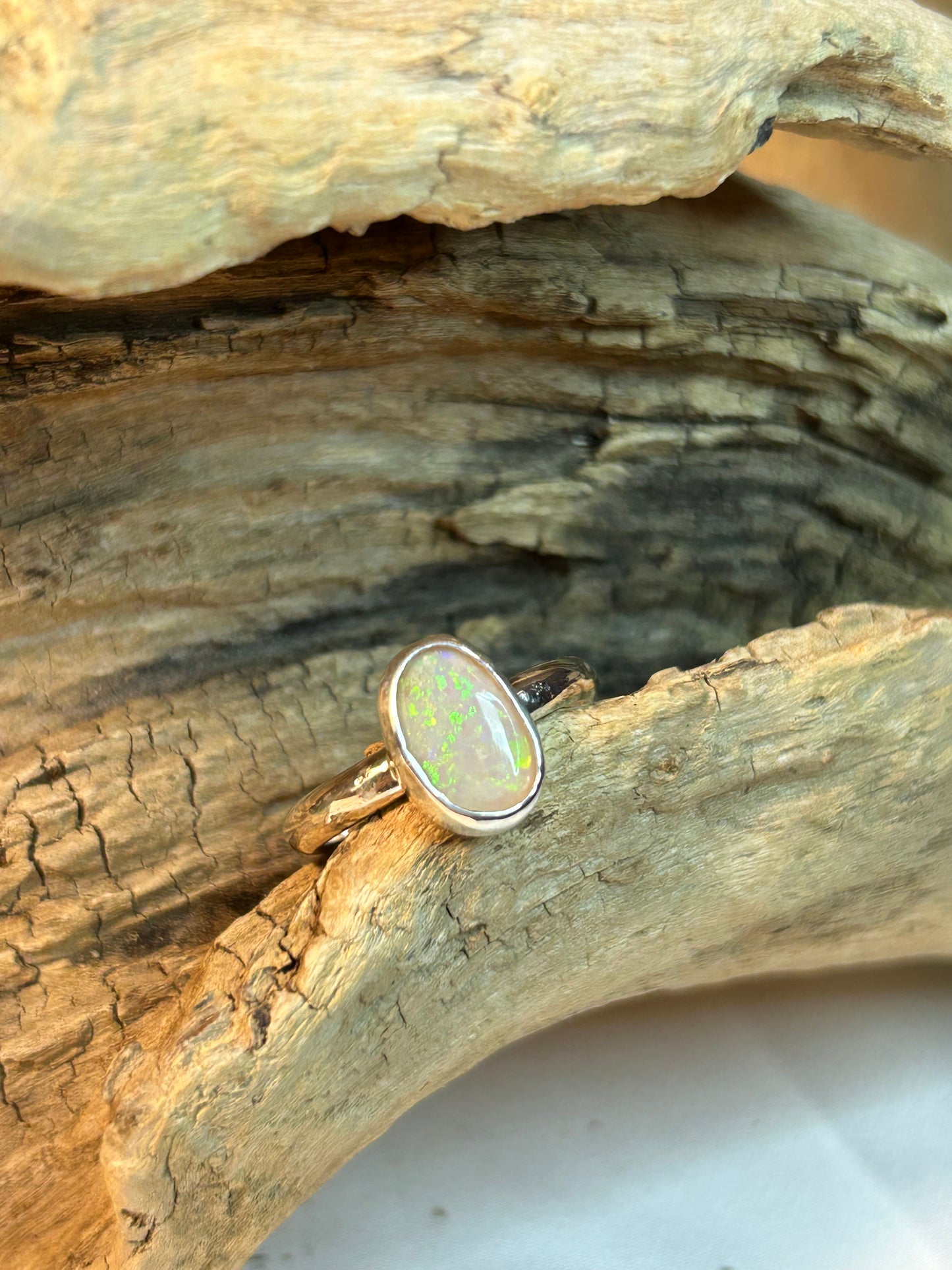 Green Coober Pedy opal ring