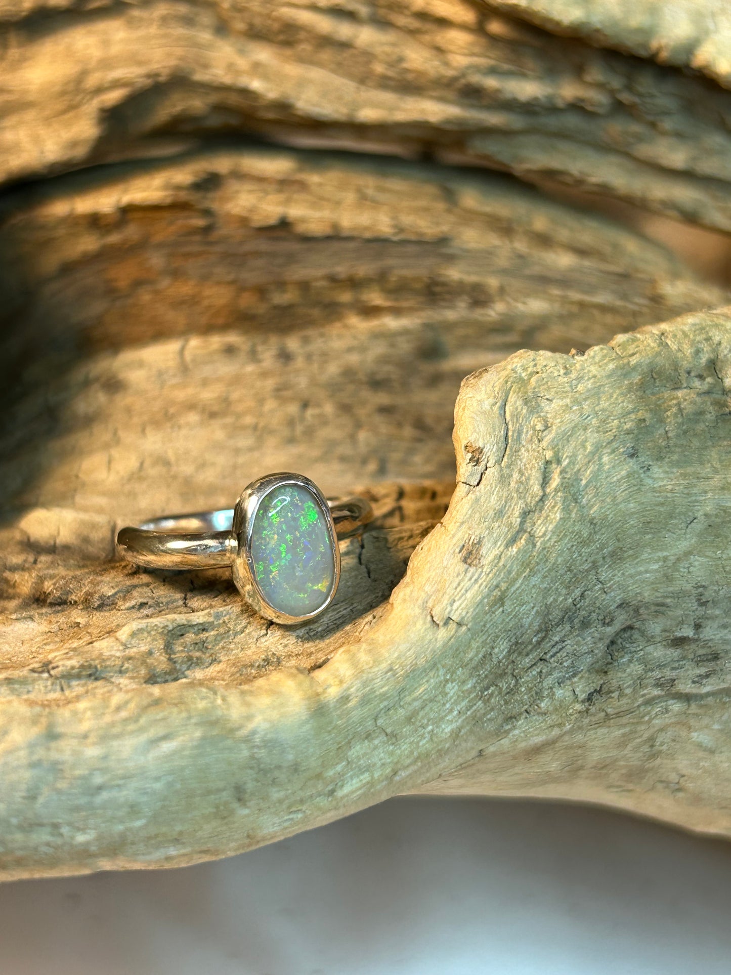 Green Coober Pedy opal ring
