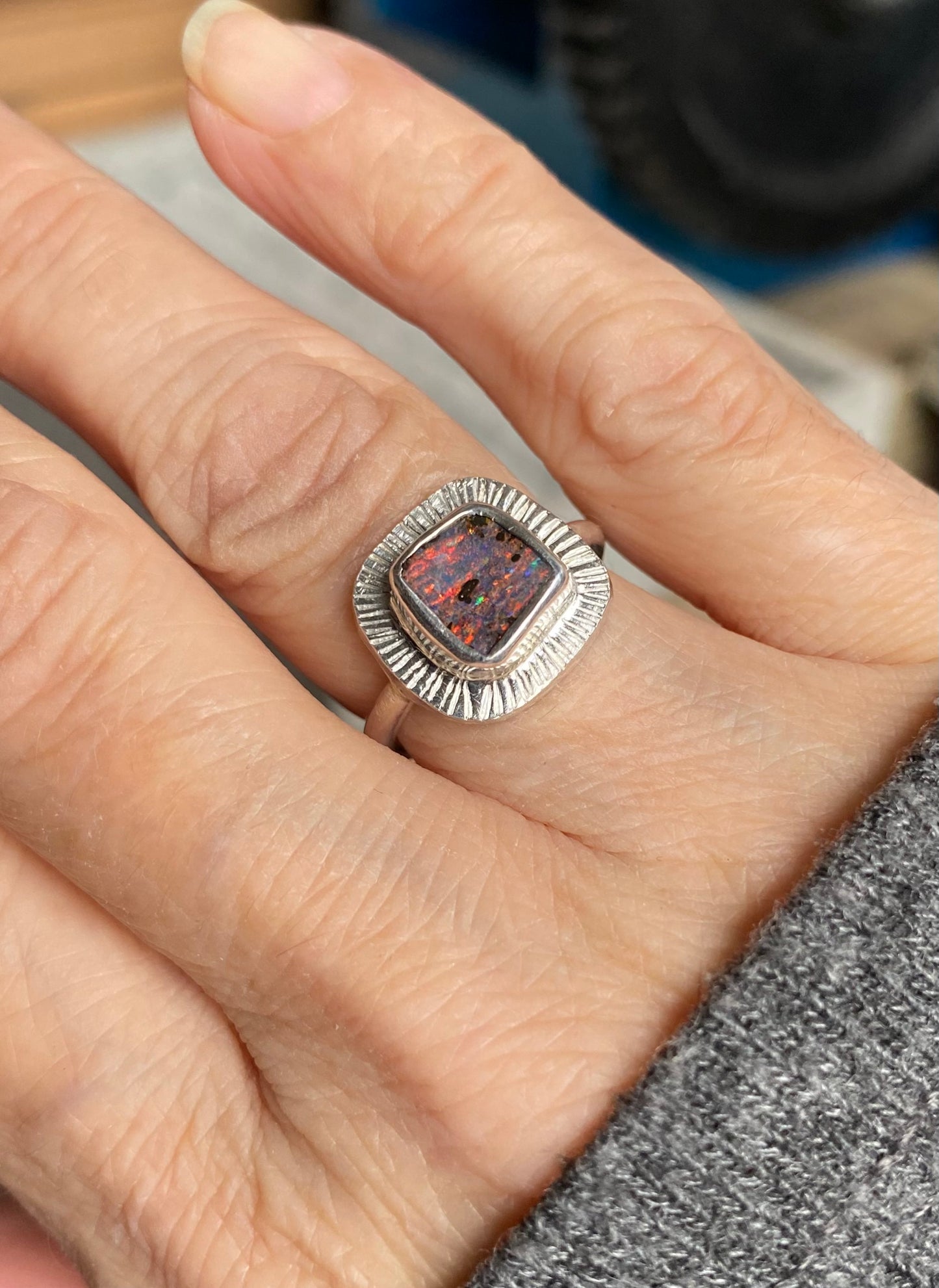 Opal sunbeam ring